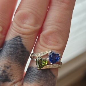 Elegant Heart-Shaped Blue and Green Stone Ring
